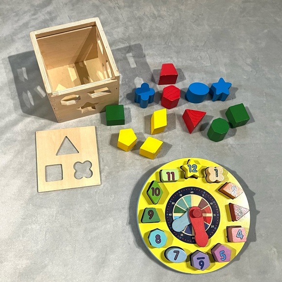 Melissa & Doug Wood Shape Sorting Cube and Clock - Classic Wooden Toy 12 Shapes - Picture 1 of 6